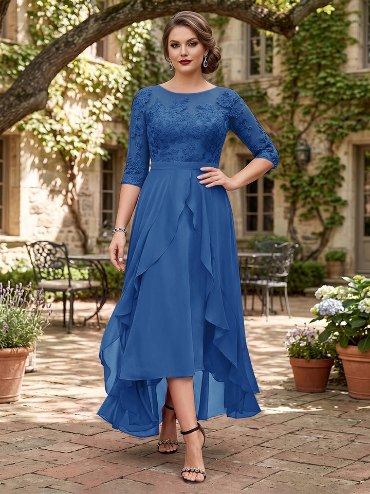 A-Line/Princess Half Sleeves Asymmetrical Plus Size Mother of the Bride Dresses with Ruffles &amp; Embroidery