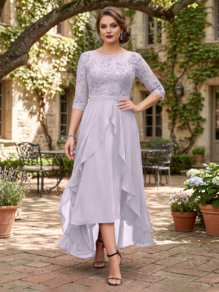 A-Line/Princess Half Sleeves Asymmetrical Plus Size Mother of the Bride Dresses with Ruffles &amp; Embroidery