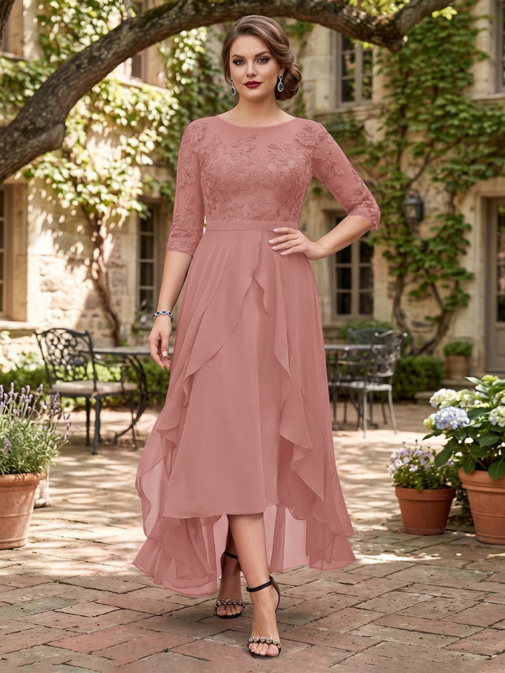 A-Line/Princess Half Sleeves Asymmetrical Plus Size Mother of the Bride Dresses with Ruffles &amp; Embroidery
