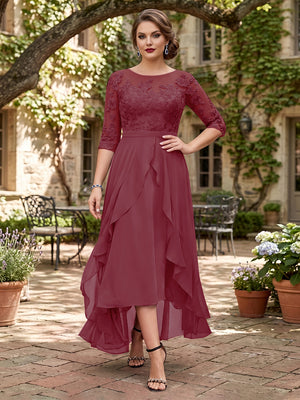 A-Line/Princess Half Sleeves Asymmetrical Plus Size Mother of the Bride Dresses with Ruffles & Embroidery