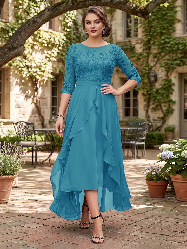 A-Line/Princess Half Sleeves Asymmetrical Plus Size Mother of the Bride Dresses with Ruffles &amp; Embroidery