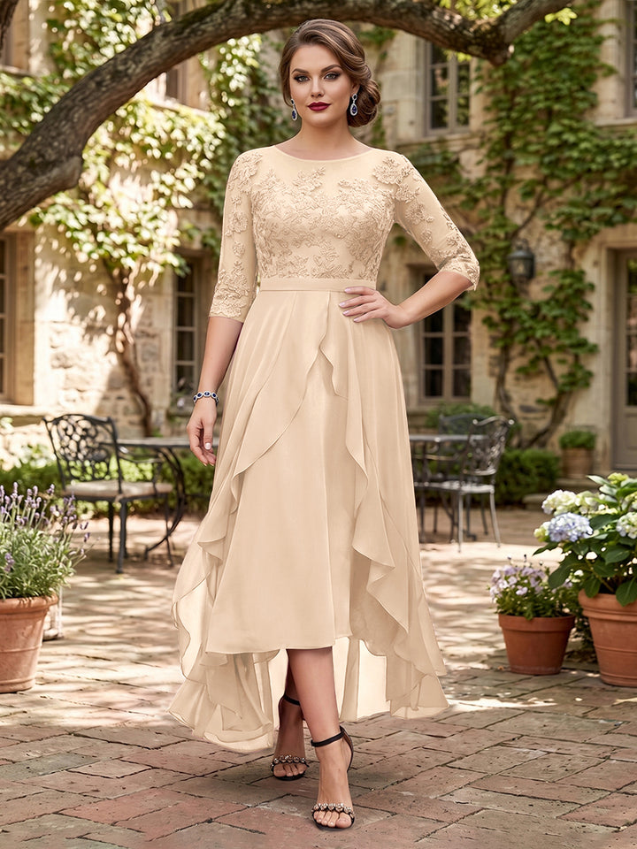 A-Line/Princess Half Sleeves Asymmetrical Plus Size Mother of the Bride Dresses with Ruffles &amp; Embroidery