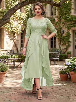 A-Line/Princess Half Sleeves Asymmetrical Plus Size Mother of the Bride Dresses with Ruffles & Embroidery
