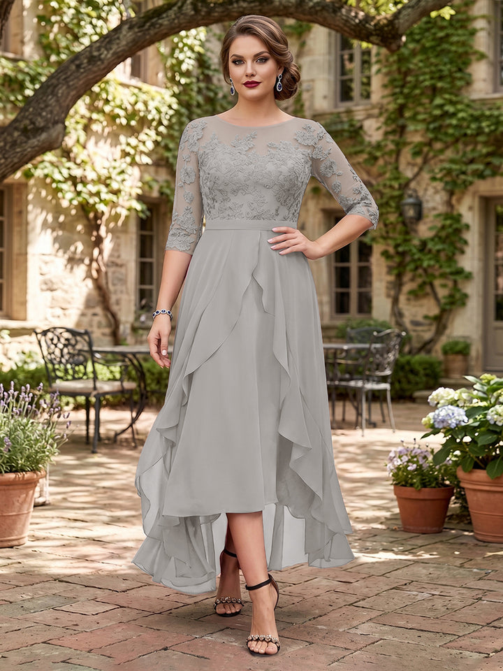 A-Line/Princess Half Sleeves Asymmetrical Plus Size Mother of the Bride Dresses with Ruffles &amp; Embroidery