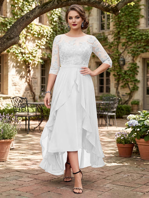 A-Line/Princess Half Sleeves Asymmetrical Plus Size Mother of the Bride Dresses with Ruffles & Embroidery