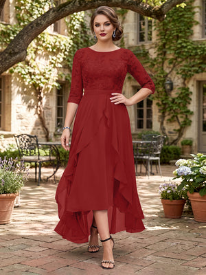 A-Line/Princess Half Sleeves Asymmetrical Plus Size Mother of the Bride Dresses with Ruffles & Embroidery