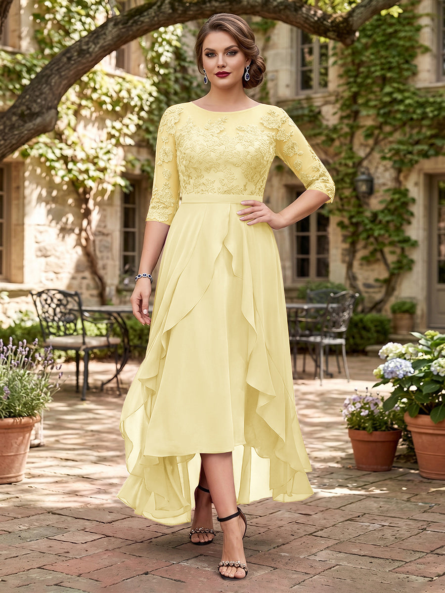 A-Line/Princess Half Sleeves Asymmetrical Plus Size Mother of the Bride Dresses with Ruffles &amp; Embroidery