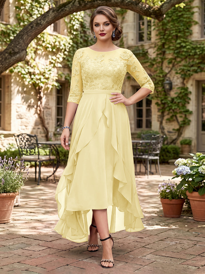 A-Line/Princess Half Sleeves Asymmetrical Plus Size Mother of the Bride Dresses with Ruffles &amp; Embroidery