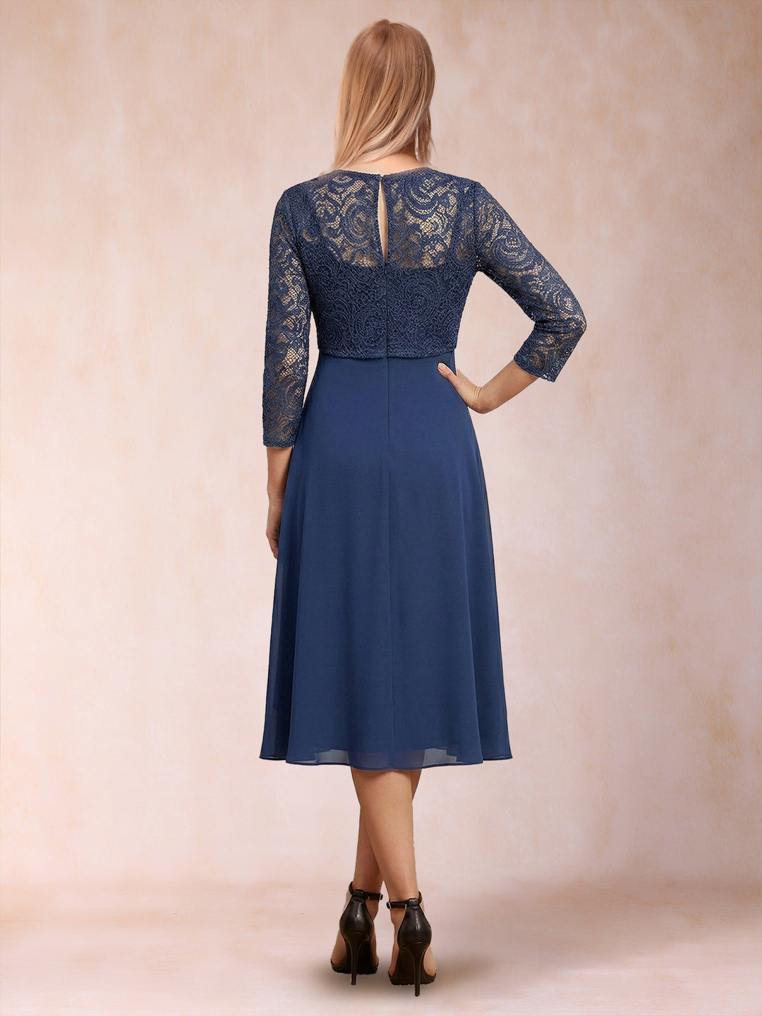 Sheath/Column 3/4 Sleeves Asymmetrical Mother of the Bride Dresses with Lace &amp; Rhinestone