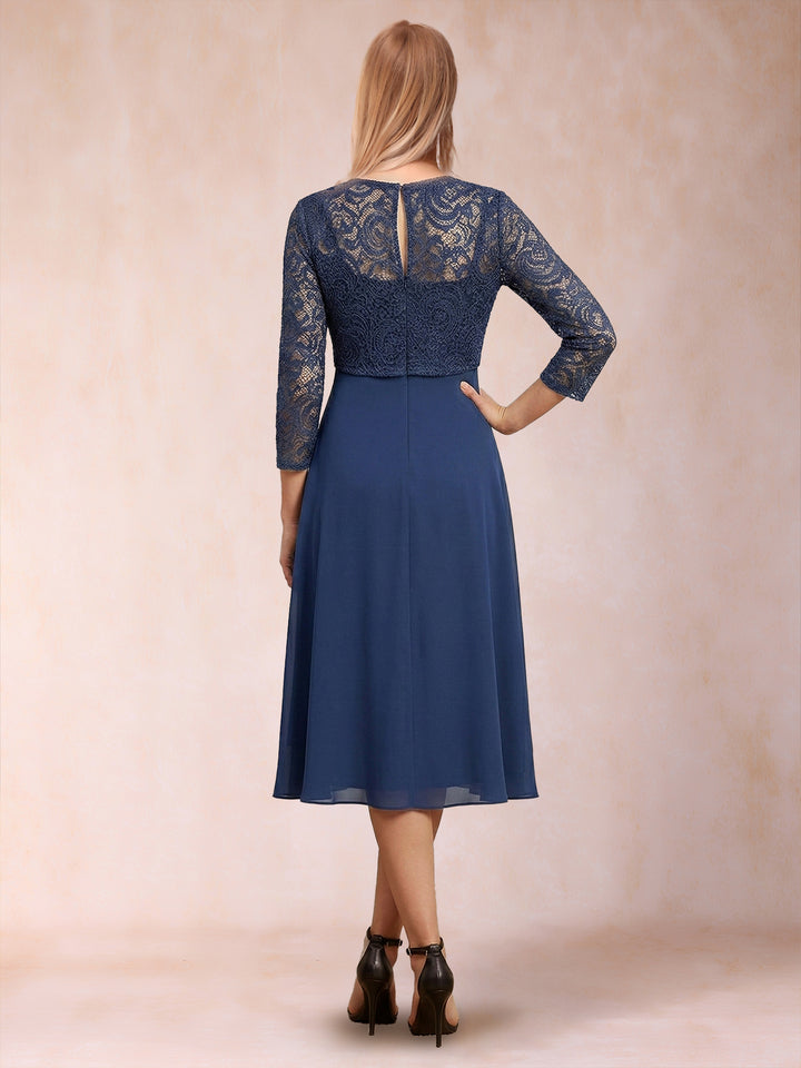 Sheath/Column 3/4 Sleeves Asymmetrical Mother of the Bride Dresses with Lace &amp; Rhinestone