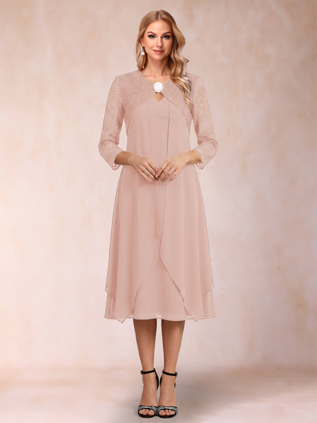 Sheath/Column 3/4 Sleeves Asymmetrical Mother of the Bride Dresses with Lace &amp; Rhinestone