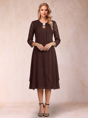 Sheath/Column 3/4 Sleeves Asymmetrical Mother of the Bride Dresses with Lace & Rhinestone