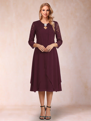 Sheath/Column 3/4 Sleeves Asymmetrical Mother of the Bride Dresses with Lace & Rhinestone