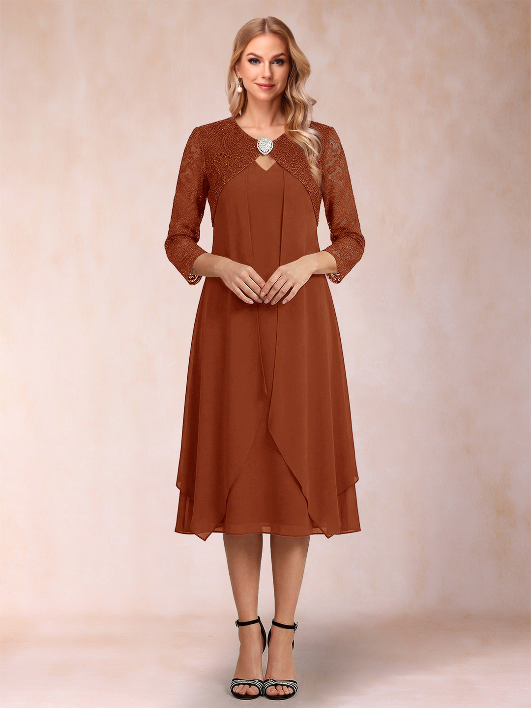 Sheath/Column 3/4 Sleeves Asymmetrical Mother of the Bride Dresses with Lace &amp; Rhinestone