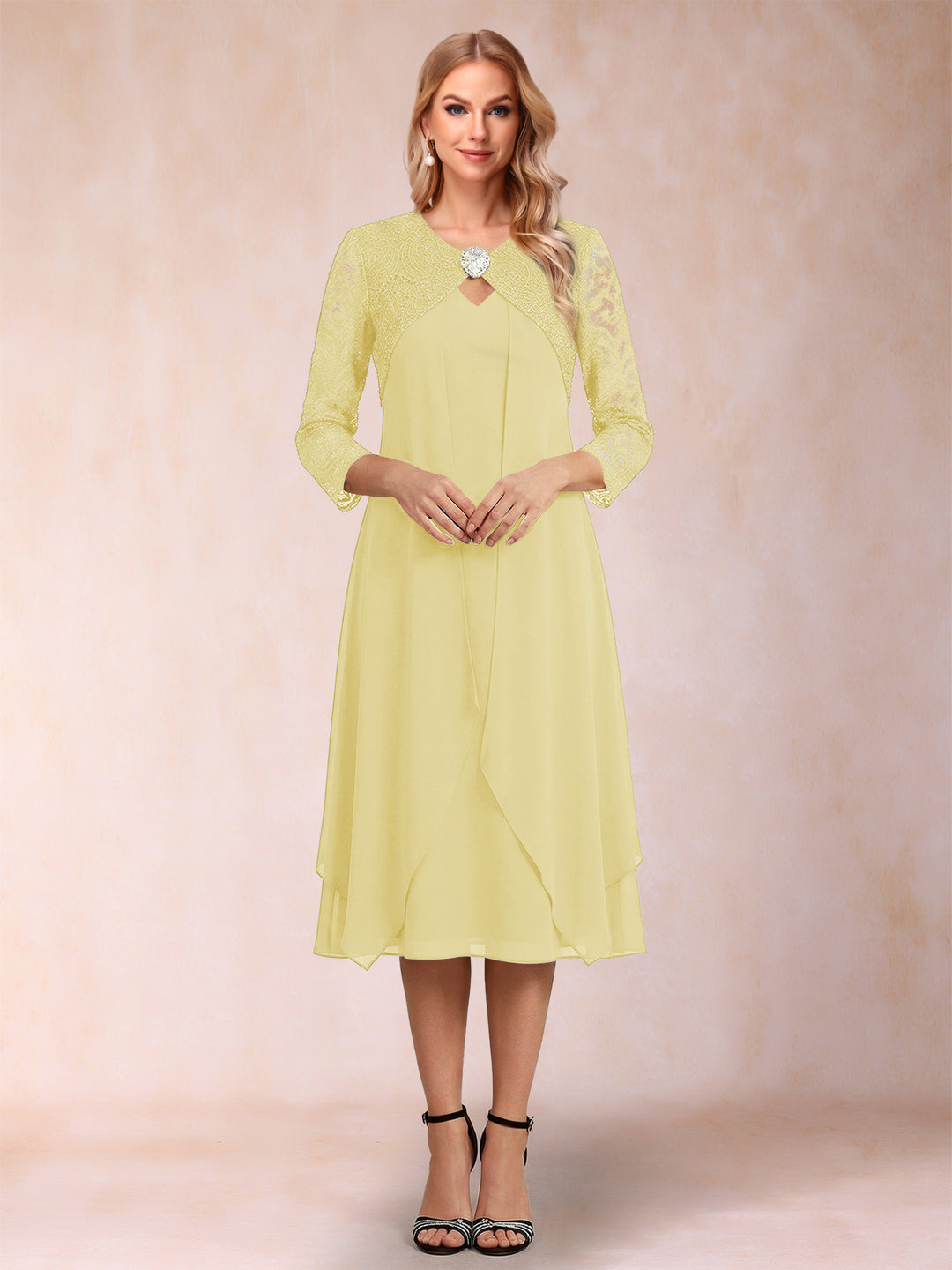 Sheath/Column 3/4 Sleeves Asymmetrical Mother of the Bride Dresses with Lace &amp; Rhinestone