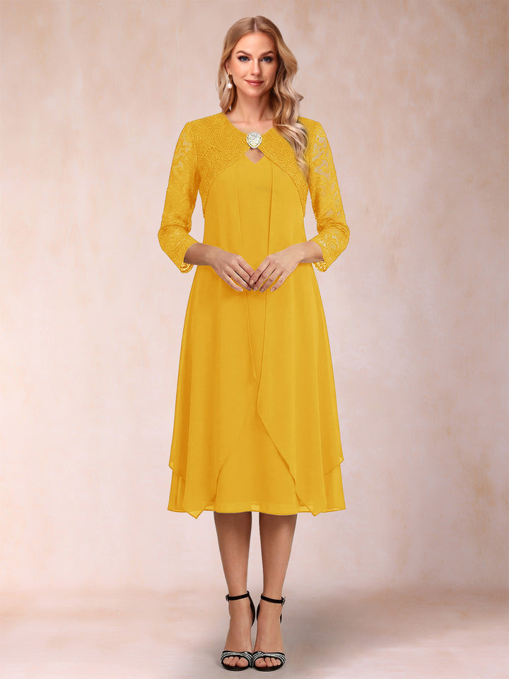 Sheath/Column 3/4 Sleeves Asymmetrical Mother of the Bride Dresses with Lace &amp; Rhinestone