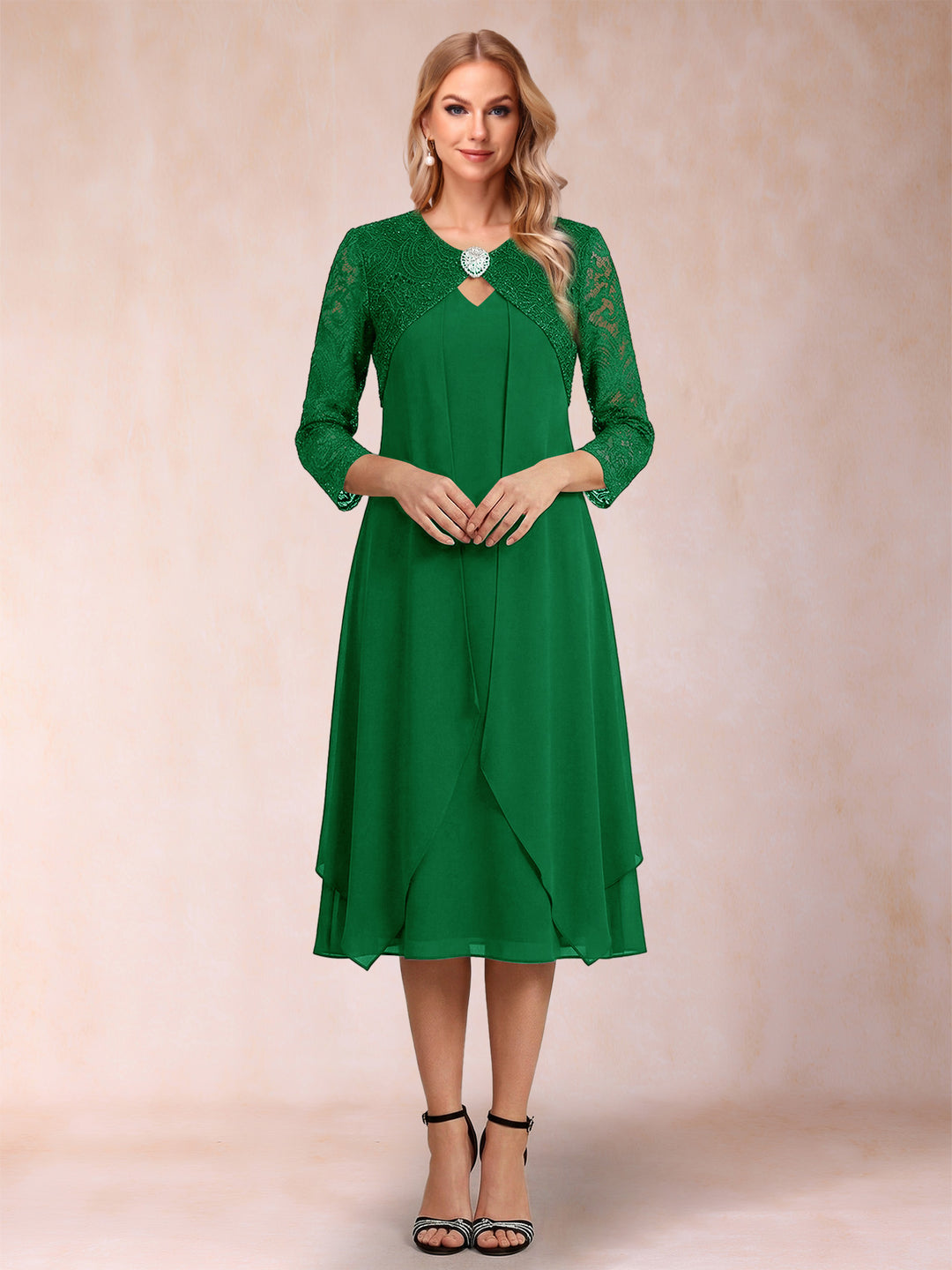 Sheath/Column 3/4 Sleeves Asymmetrical Mother of the Bride Dresses with Lace &amp; Rhinestone
