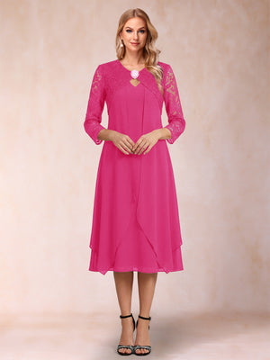 Sheath/Column 3/4 Sleeves Asymmetrical Mother of the Bride Dresses with Lace & Rhinestone