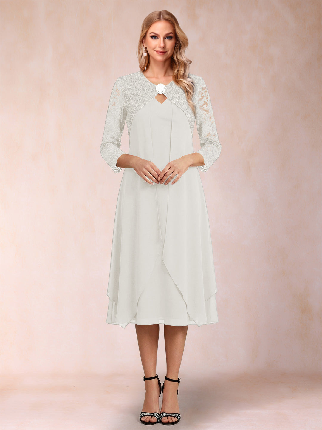 Sheath/Column 3/4 Sleeves Asymmetrical Mother of the Bride Dresses with Lace &amp; Rhinestone