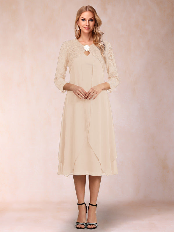 Sheath/Column 3/4 Sleeves Asymmetrical Mother of the Bride Dresses with Lace & Rhinestone