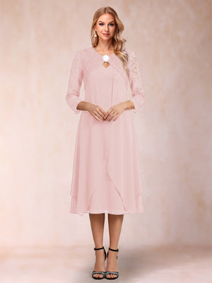 Sheath/Column 3/4 Sleeves Asymmetrical Mother of the Bride Dresses with Lace & Rhinestone