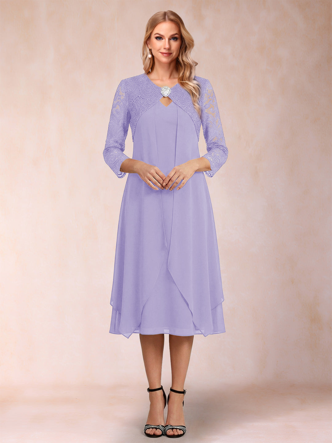 Sheath/Column 3/4 Sleeves Asymmetrical Mother of the Bride Dresses with Lace &amp; Rhinestone