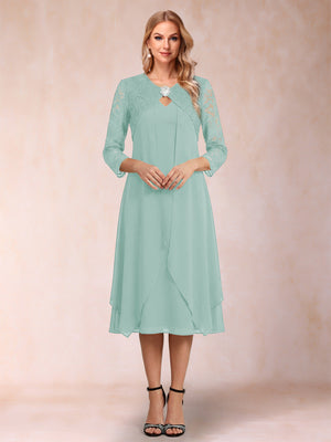 Sheath/Column 3/4 Sleeves Asymmetrical Mother of the Bride Dresses with Lace & Rhinestone