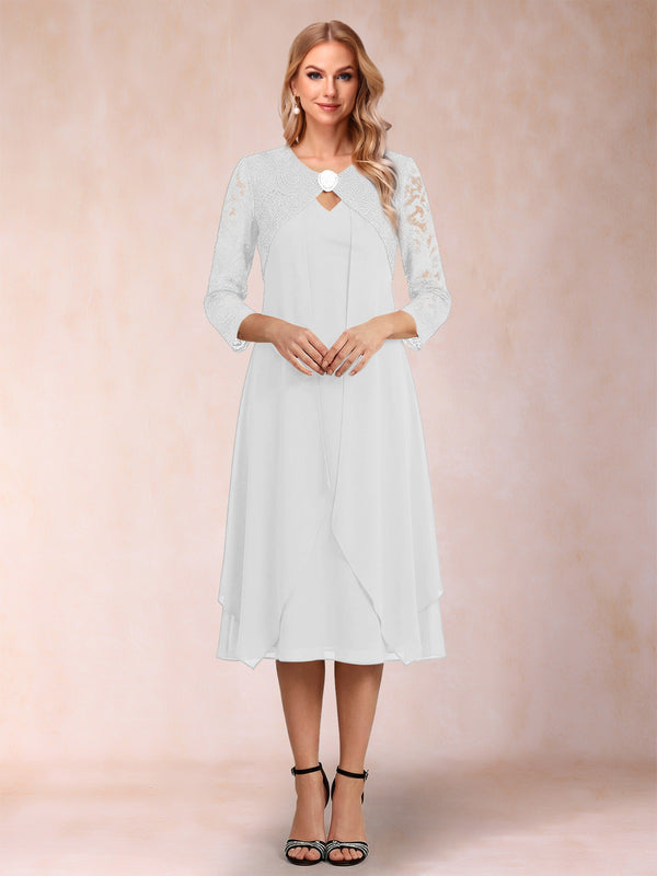 Sheath/Column 3/4 Sleeves Asymmetrical Mother of the Bride Dresses with Lace & Rhinestone