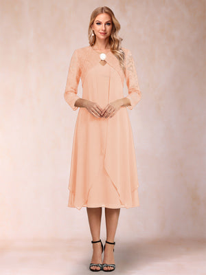 Sheath/Column 3/4 Sleeves Asymmetrical Mother of the Bride Dresses with Lace & Rhinestone