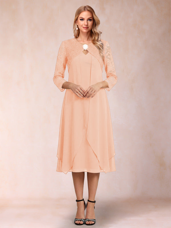 Sheath/Column 3/4 Sleeves Asymmetrical Mother of the Bride Dresses with Lace & Rhinestone