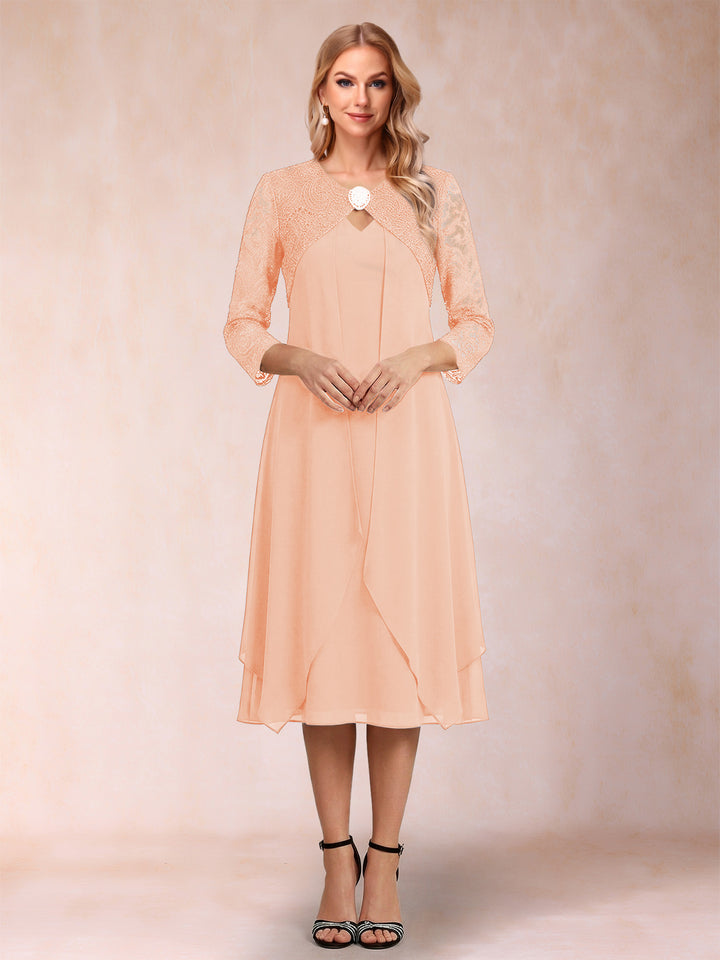 Sheath/Column 3/4 Sleeves Asymmetrical Mother of the Bride Dresses with Lace &amp; Rhinestone