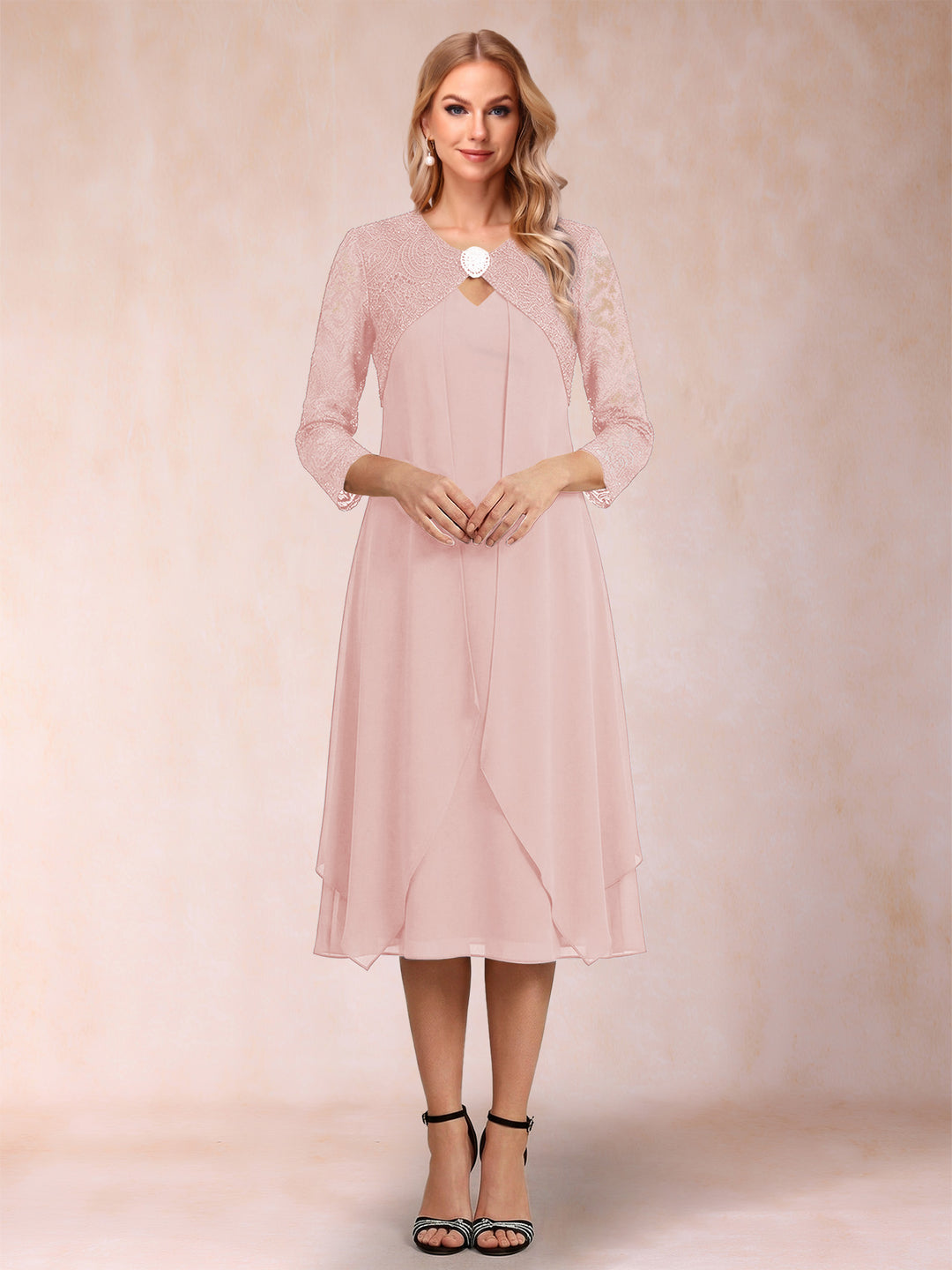 Sheath/Column 3/4 Sleeves Asymmetrical Mother of the Bride Dresses with Lace &amp; Rhinestone