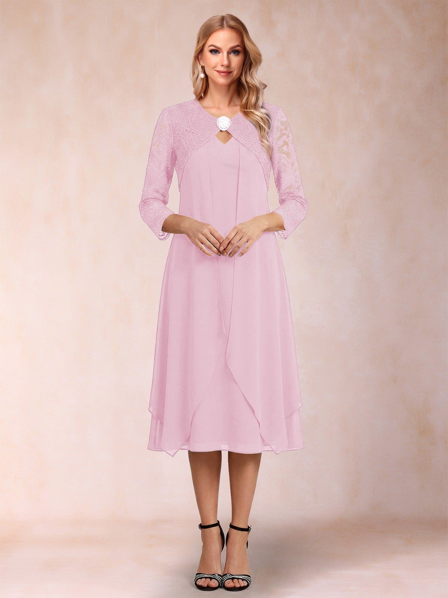 Sheath/Column 3/4 Sleeves Asymmetrical Mother of the Bride Dresses with Lace & Rhinestone