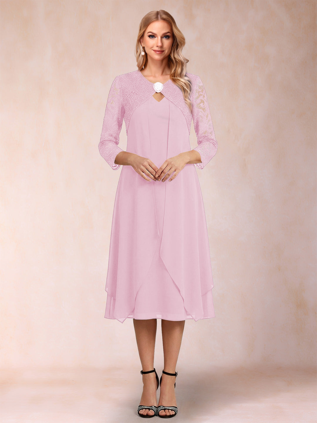 Sheath/Column 3/4 Sleeves Asymmetrical Mother of the Bride Dresses with Lace &amp; Rhinestone
