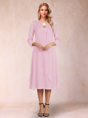 Sheath/Column 3/4 Sleeves Asymmetrical Mother of the Bride Dresses with Lace & Rhinestone