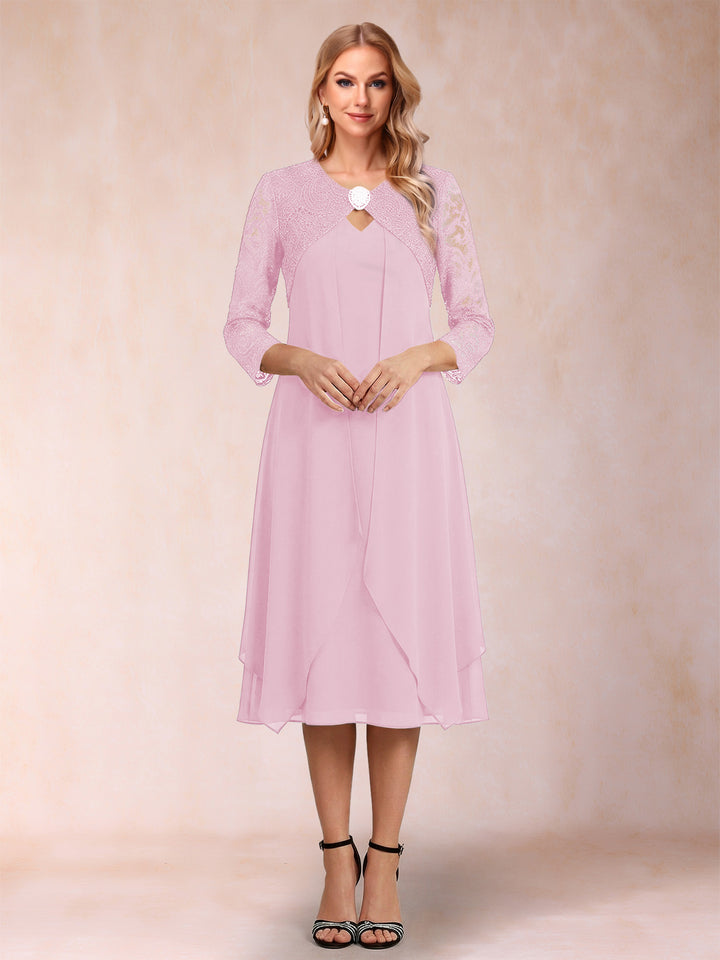 Sheath/Column 3/4 Sleeves Asymmetrical Mother of the Bride Dresses with Lace &amp; Rhinestone