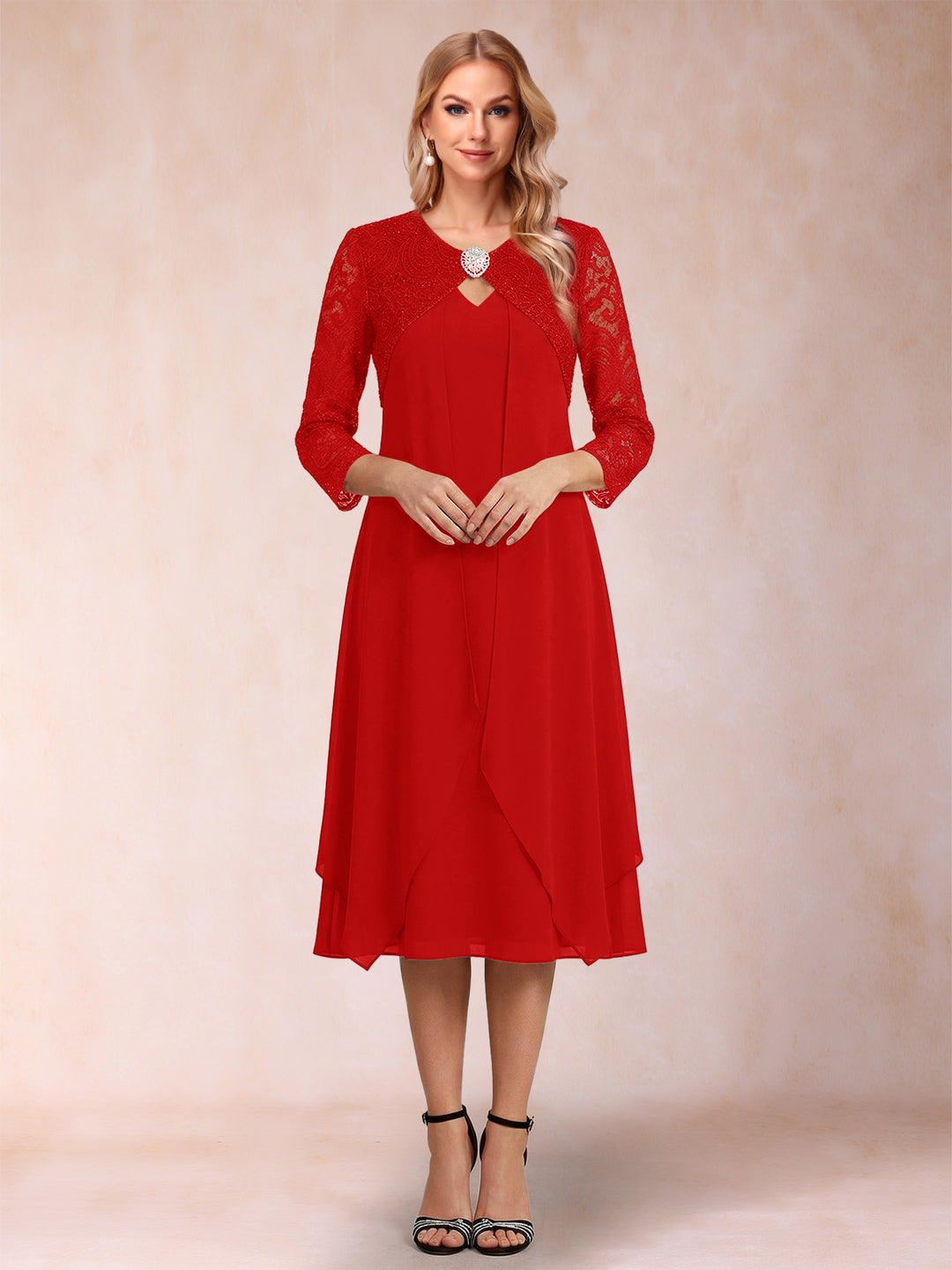 Sheath/Column 3/4 Sleeves Asymmetrical Mother of the Bride Dresses with Lace &amp; Rhinestone
