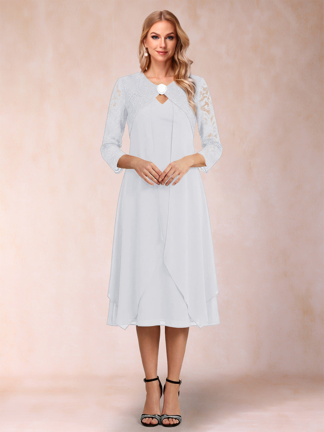 Sheath/Column 3/4 Sleeves Asymmetrical Mother of the Bride Dresses with Lace &amp; Rhinestone