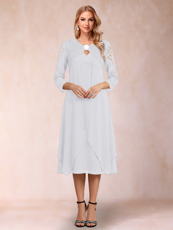 Sheath/Column 3/4 Sleeves Asymmetrical Mother of the Bride Dresses with Lace & Rhinestone