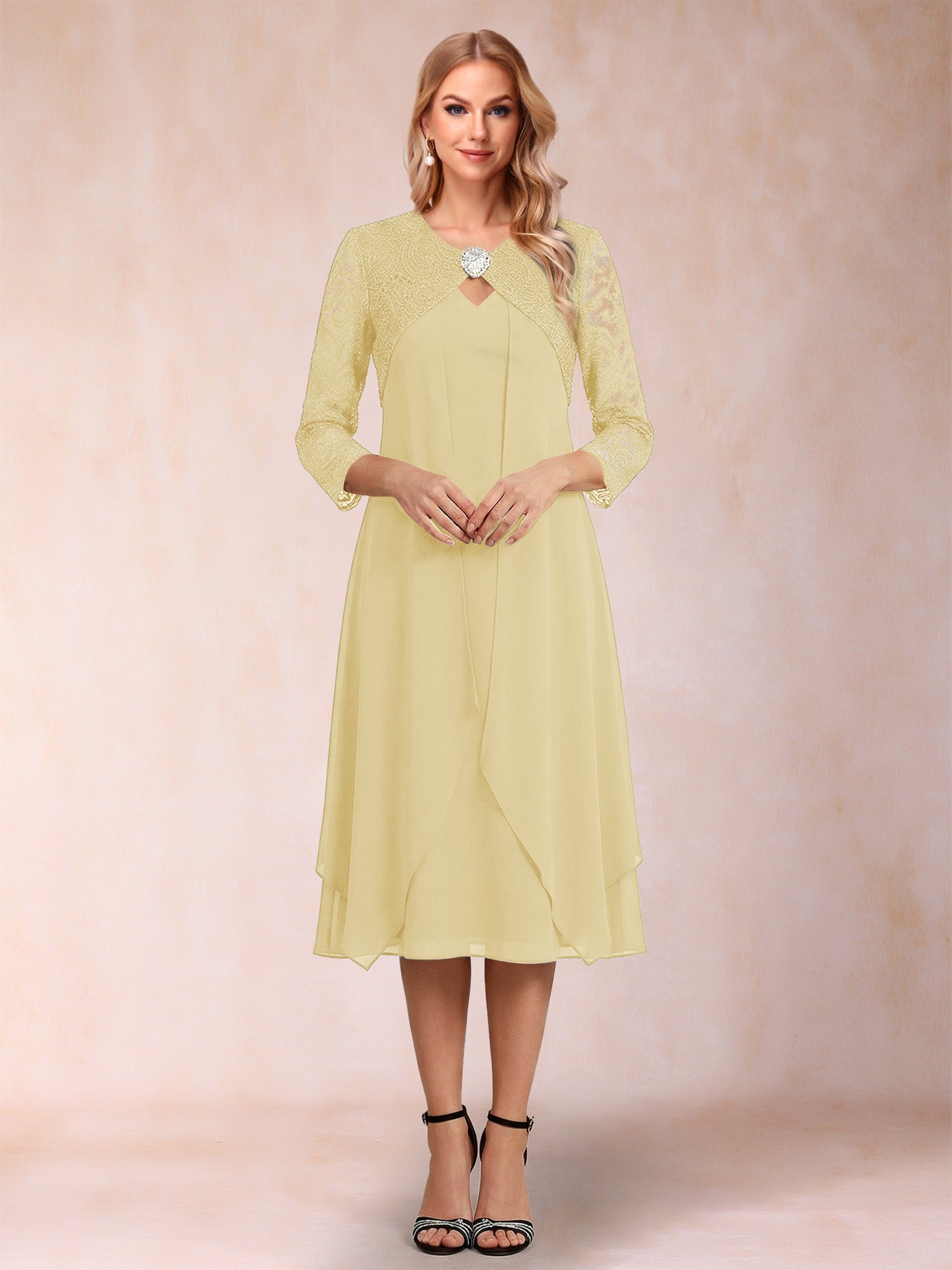 Sheath/Column 3/4 Sleeves Asymmetrical Mother of the Bride Dresses with Lace & Rhinestone