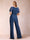 Chiffon V-Neck Short Sleeves 2 Pieces Pantsuits with Ruffles & Ruched