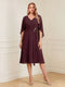 A-Line/Princess V-Neck Half Sleeves Knee-Length Mother of the Bride Dresses with Ruffles & Ruched