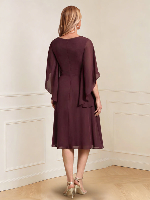 A-Line/Princess V-Neck Half Sleeves Knee-Length Mother of the Bride Dresses with Ruffles & Ruched