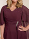 A-Line/Princess V-Neck Half Sleeves Knee-Length Mother of the Bride Dresses with Ruffles & Ruched