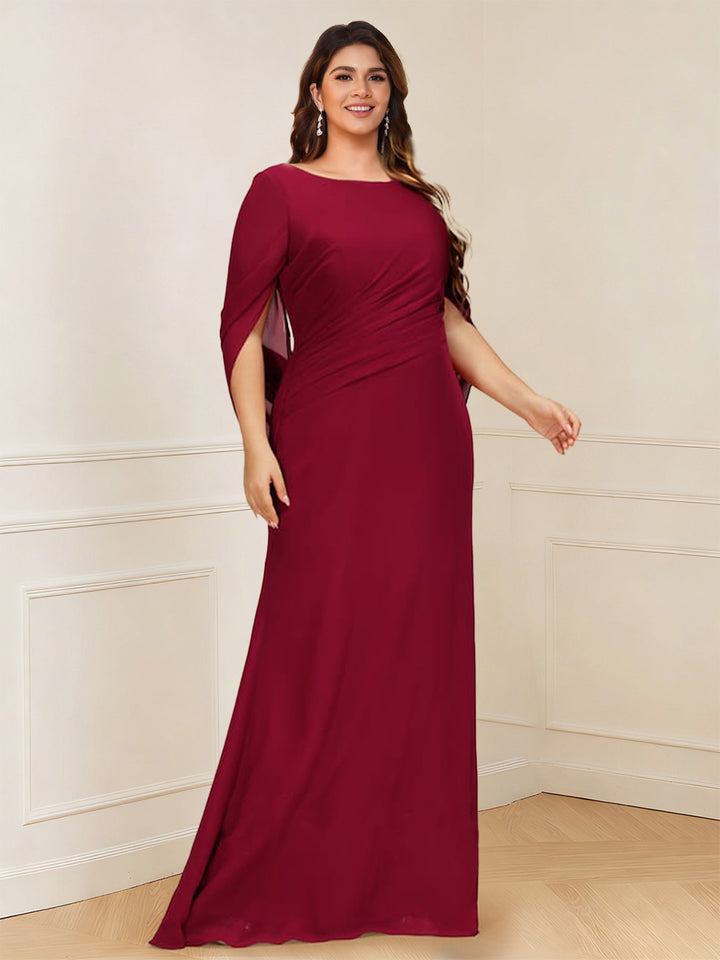 A-Line/Princess Scoop Short Sleeves Floor-Length Plus Size Mother of the Bride Dresses with Ruched