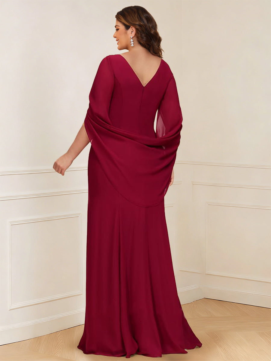 A-Line/Princess Scoop Short Sleeves Floor-Length Plus Size Mother of the Bride Dresses with Ruched
