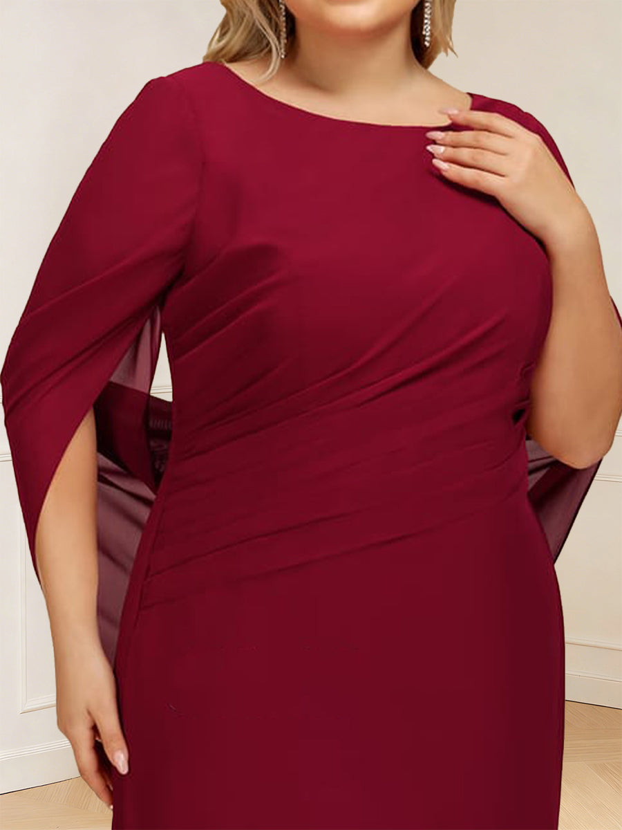 A-Line/Princess Scoop Short Sleeves Floor-Length Plus Size Mother of the Bride Dresses with Ruched