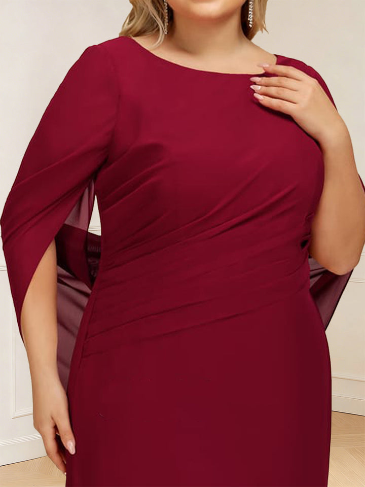 A-Line/Princess Scoop Short Sleeves Floor-Length Plus Size Mother of the Bride Dresses with Ruched