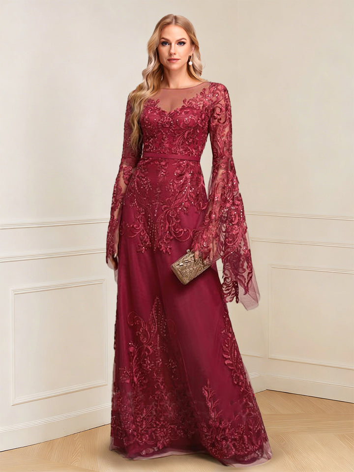 A-Line/Princess Scoop Long Sleeves Floor-Length Mother of the Bride Dresses with Applique