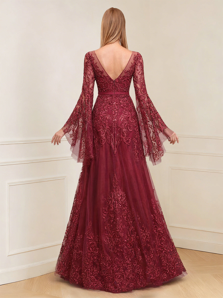 A-Line/Princess Scoop Long Sleeves Floor-Length Mother of the Bride Dresses with Applique